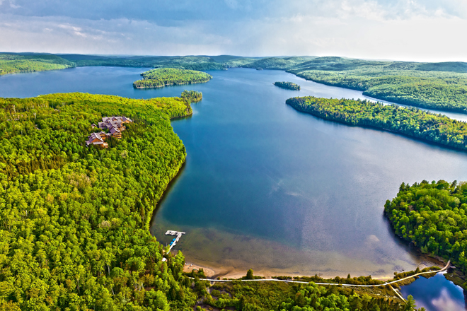 panorama lake of sacacomie in quebec canada